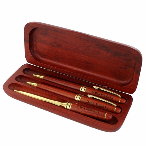 ROSEWOOD PEN, PENCIL, LETTER OPENER BOX SET