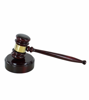 ROSEWOOD PIANO FINISH GAVEL AND BLOCK WITH BRASS ENGRAVABLE BAND 10 INCH GAVEL 4 INCH BLOCK. INDIVIDUAL BOXES.