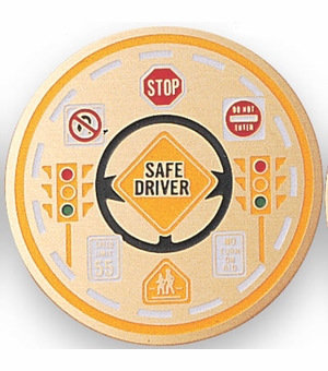 SAFE DRIVER, 2 INCH ETCHED ENAMELED