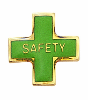 SAFETY CROSS PIN GREEN ENAMEL