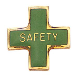SAFETY CROSS PIN GREEN ENAMEL