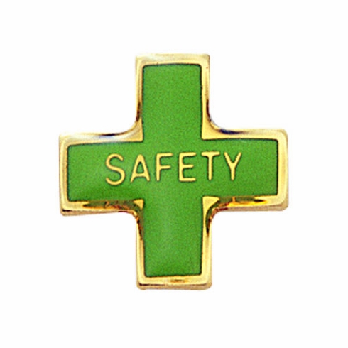 SAFETY CROSS PIN GREEN ENAMEL