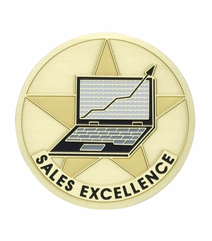 2-Inch in Diameter Round Etched-Enameled Metal Sales Excellence Medallion Insert in Gold with Peel-and-Stick Back