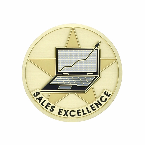 2-Inch in Diameter Round Etched-Enameled Metal Sales Excellence Medallion Insert in Gold with Peel-and-Stick Back