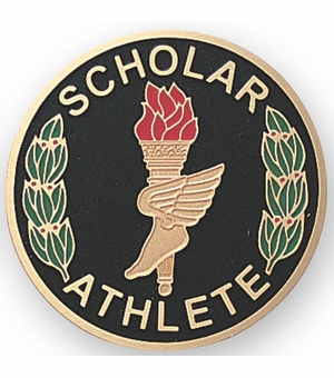 2-Inch in Diameter Round Etched-Enameled Metal 'Scholar Athlete' Medallion Insert in Gold with Peel-and-Stick Back