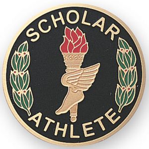 2-Inch in Diameter Round Etched-Enameled Metal 'Scholar Athlete' Medallion Insert in Gold with Peel-and-Stick Back