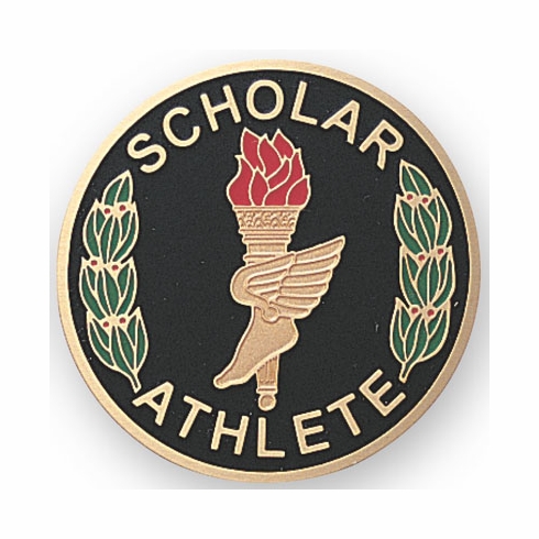 2-Inch in Diameter Round Etched-Enameled Metal 'Scholar Athlete' Medallion Insert in Gold with Peel-and-Stick Back