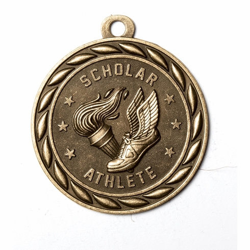Metal 2-Inch in Diameter Round Scholar Athlete Medal with Cutomizable Back in Antique Brass
