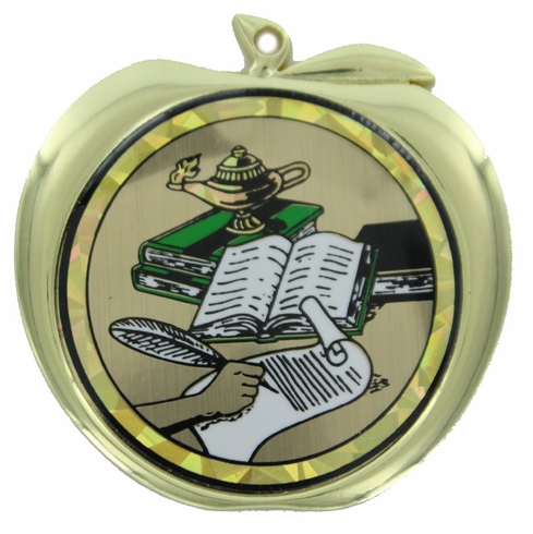 2-1/2 Inch Scholastic Achievement Apple Medal in Gold