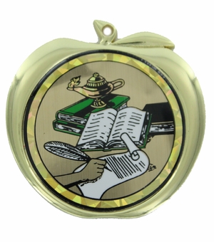 2-1/2 Inch Scholastic Achievement Apple Medal in Gold
