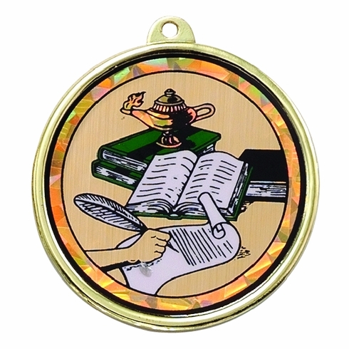 2-1/4 Inch in Diameter Round Scholastic Achievement Medal with Mylar Detailing and Customizable Back
