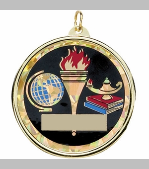 2-1/4 Inch in Diameter Round Scholastic Medal with Mylar Detailing and Customizable Back
