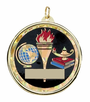 2-1/4 Inch in Diameter Round Scholastic Medal with Mylar Detailing and Customizable Back