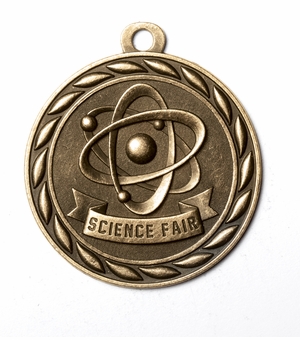 Metal 2-Inch in Diameter Round Science Fair Medal with Cutomizable Back in Antique Brass