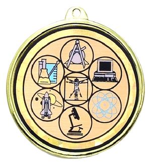 2-1/4 Inch in Diameter Round Science Fair Medal with Mylar Detailing and Customizable Back