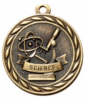 Metal 2-Inch in Diameter Round Science Medal with Cutomizable Back in Multiple Colors