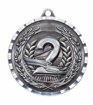 2 Inch Brass and Diamond Second Place Medal in Silver with Customizable Back