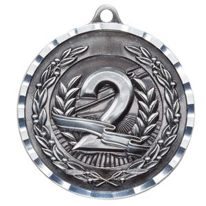 2 Inch Brass and Diamond Second Place Medal in Silver with Customizable Back