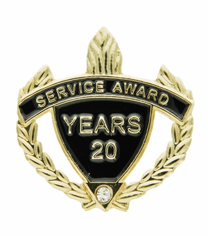 SERVICE AWARD PIN WITH RHINESTONE, 20 YEARS