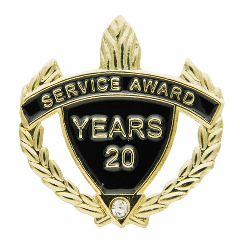 SERVICE AWARD PIN WITH RHINESTONE, 20 YEARS
