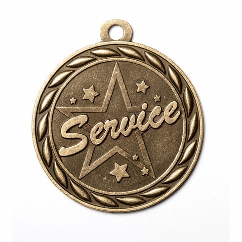 Metal 2-Inch in Diameter Round Service Medal with Cutomizable Back in Antique Brass