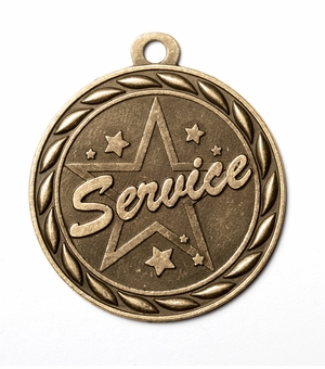 Metal 2-Inch in Diameter Round Service Medal with Cutomizable Back in Antique Brass
