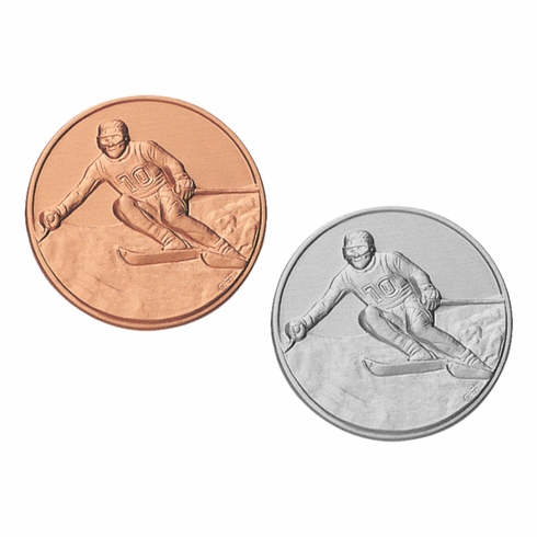 1-Inch in Diameter Round Metal Mens Skiing Medallion Insert in Multiple Colors