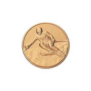 1-Inch in Diameter Round Metal Mens Skiing Medallion Insert in Multiple Colors