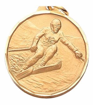1-1/4 Inch Die-Struck Womens Skiing Medal in Gold, Silver, or Bronze