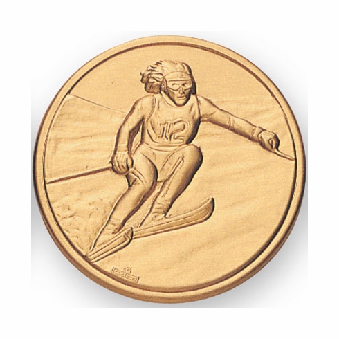 2-Inch in Diameter Round Stamped Metal Womens Skiing Insert in Multiple Colors