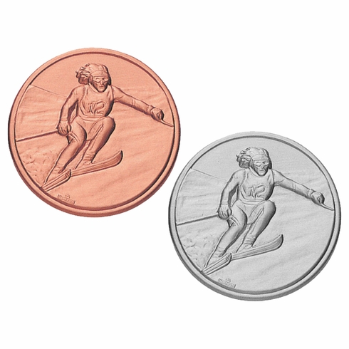 2-Inch in Diameter Round Stamped Metal Womens Skiing Insert in Multiple Colors