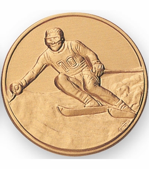 2-Inch in Diameter Round Stamped Metal Mens Skiing Insert in Multiple Colors