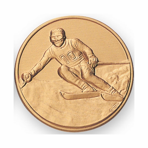 2-Inch in Diameter Round Stamped Metal Mens Skiing Insert in Multiple Colors