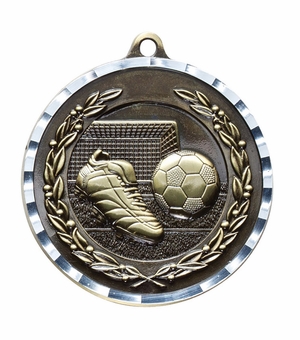 2 Inch Soccer Themed Brass Medal in Gold, Silver, or Bronze with Customizable Back