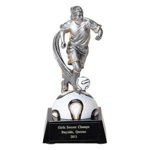 SOCCER, FEMALE, 6 3/4 INCH FIGURE TROPHY