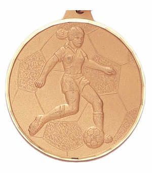 2 Inch Womens Soccer Medal with Customizable Back in Gold, Silver, or Bronze