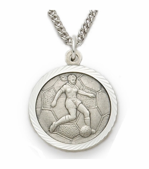 3/4 Inch Womens Soccer Themed St. Christopher Medal in Sterling Silver