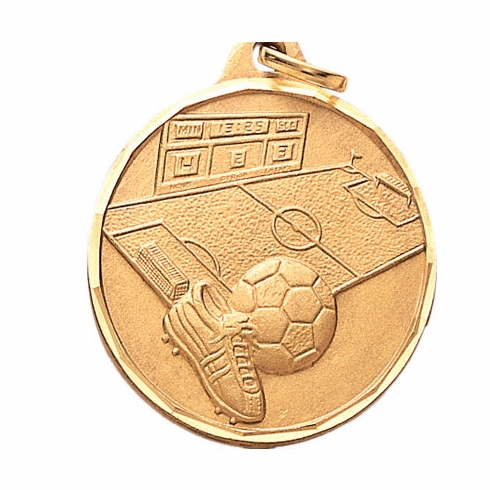 1-1/4 Inch Die-Struck Soccer Medal in Gold, Silver, or Bronze