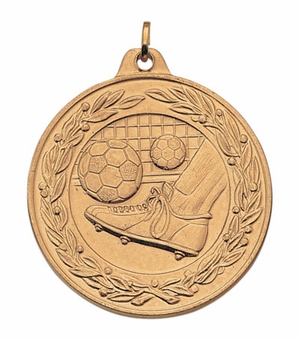 2 Inch Die-Struck Soccer Themed Medal with Antique Finish in Gold or Silver