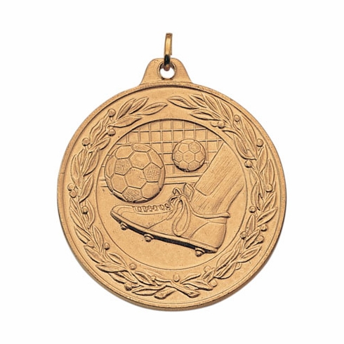 2 Inch Die-Struck Soccer Themed Medal with Antique Finish in Gold or Silver