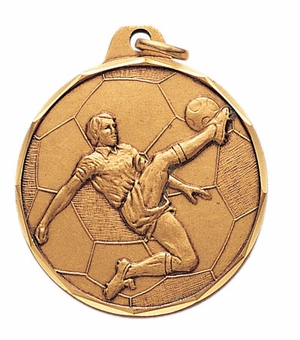 1-1/2 Inch Die-Struck Mens Soccer Medal in Gold, Silver, or Bronze