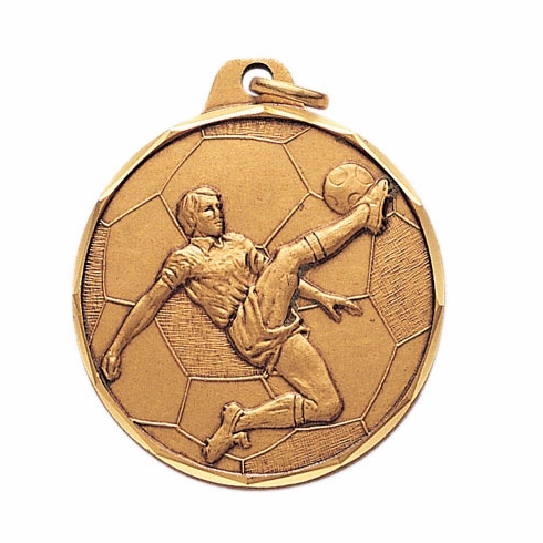 1-1/2 Inch Die-Struck Mens Soccer Medal in Gold, Silver, or Bronze