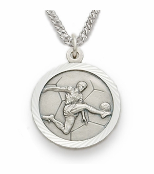 3/4 Inch Mens St. Christopher Soccer Medal in Sterling Silver