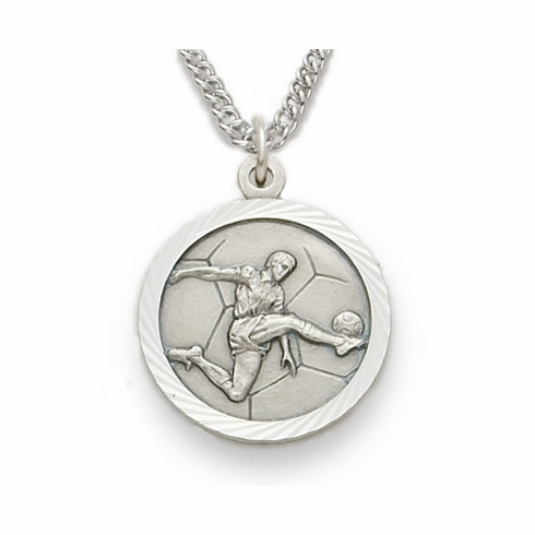 3/4 Inch Mens St. Christopher Soccer Medal in Sterling Silver