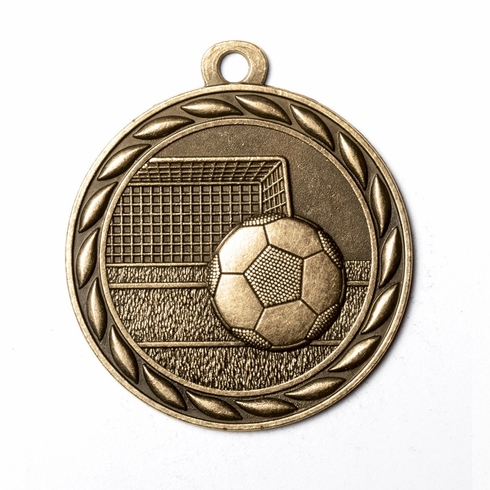 Metal 2-Inch in Diameter Round Soccer Medal with Cutomizable Back in Multiple Colors