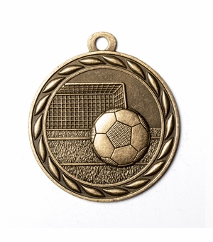 Metal 2-Inch in Diameter Round Soccer Medal with Cutomizable Back in Multiple Colors