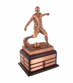 SOCCER PERPETUAL TROPHY, 13-1/2 INCH, ELECTROPLATED IN ANTIQUE BRONZE