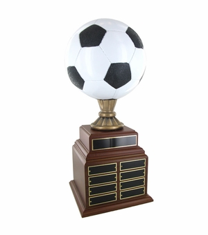 SOCCER PERPETUAL TROPHY, HEIGHT 19 INCHES, 8-1/2 INCH PAINTED BALL