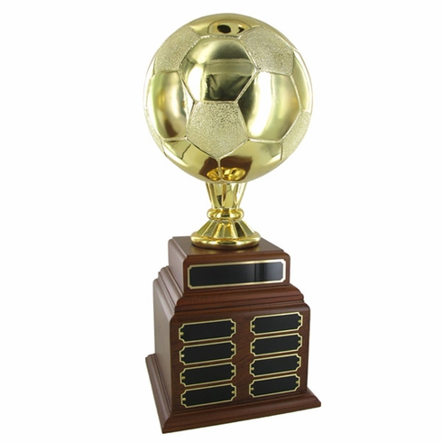 SOCCER PERPETUAL TROPHY, HEIGHT 19 INCHES, 8 INCH GOLD BALL