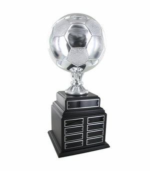 SOCCER PERPETUAL TROPHY, HEIGHT 19 INCHES, 8 INCH SILVER BALL